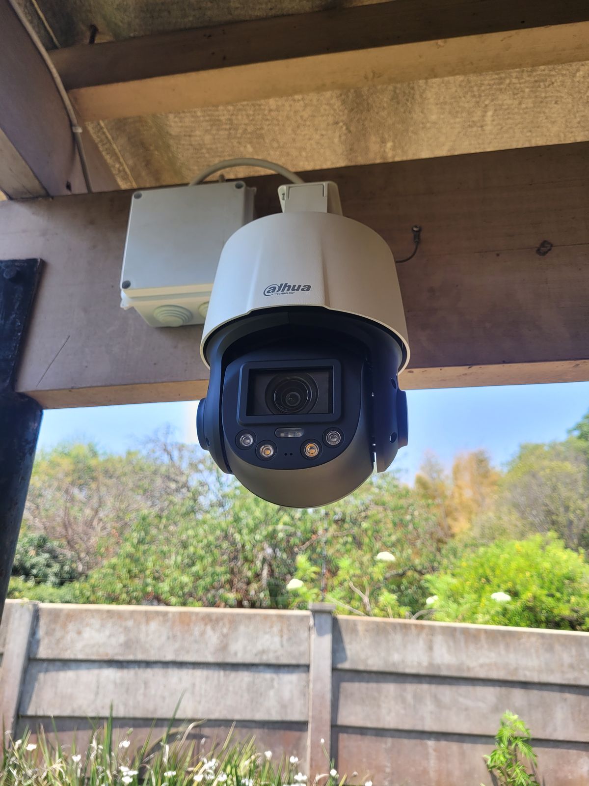 Dahua PTZ CCTV camera installed under a thatched lapa roof