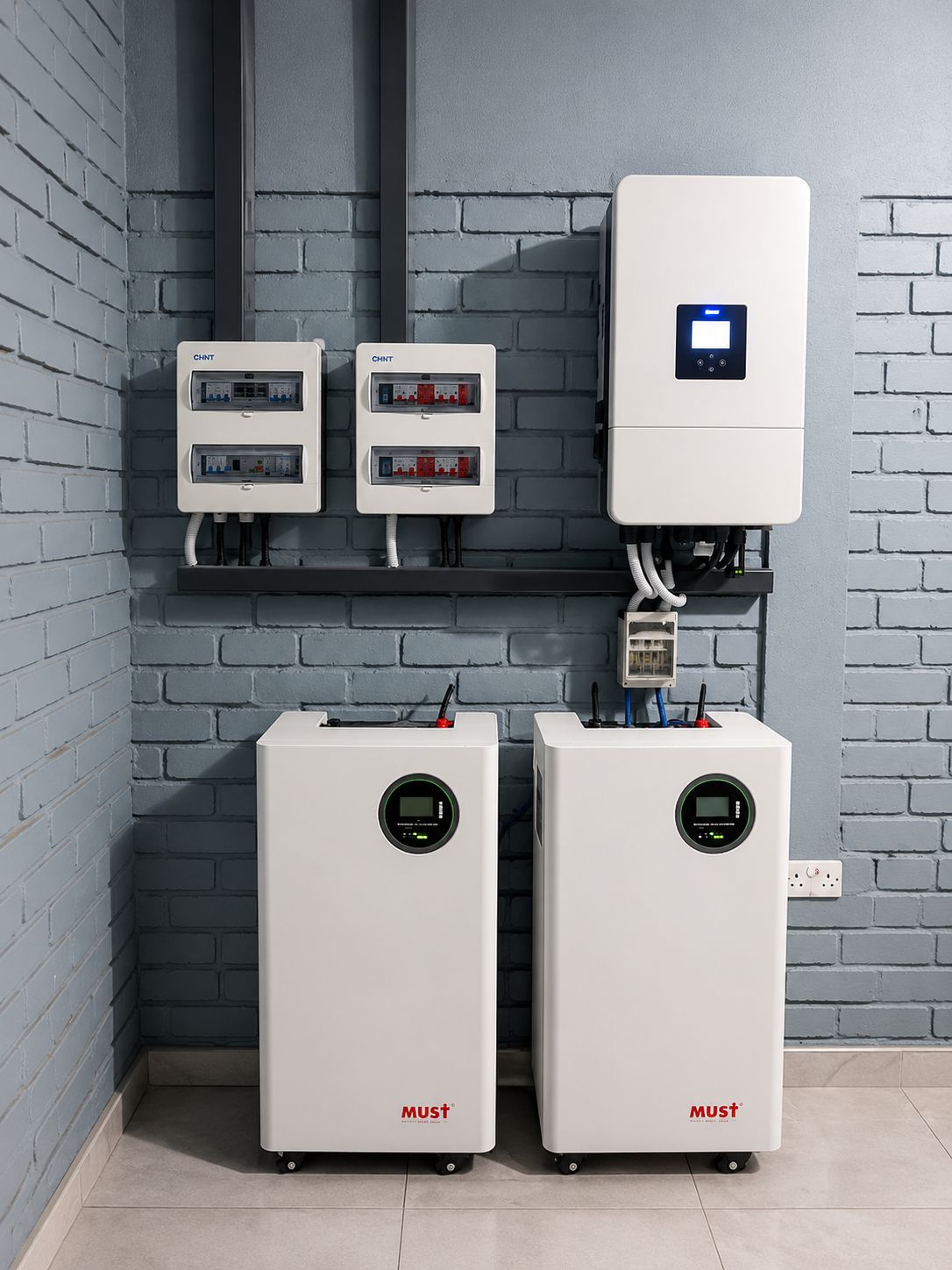 12kW three-phase solar inverter and dual MUST battery installation
